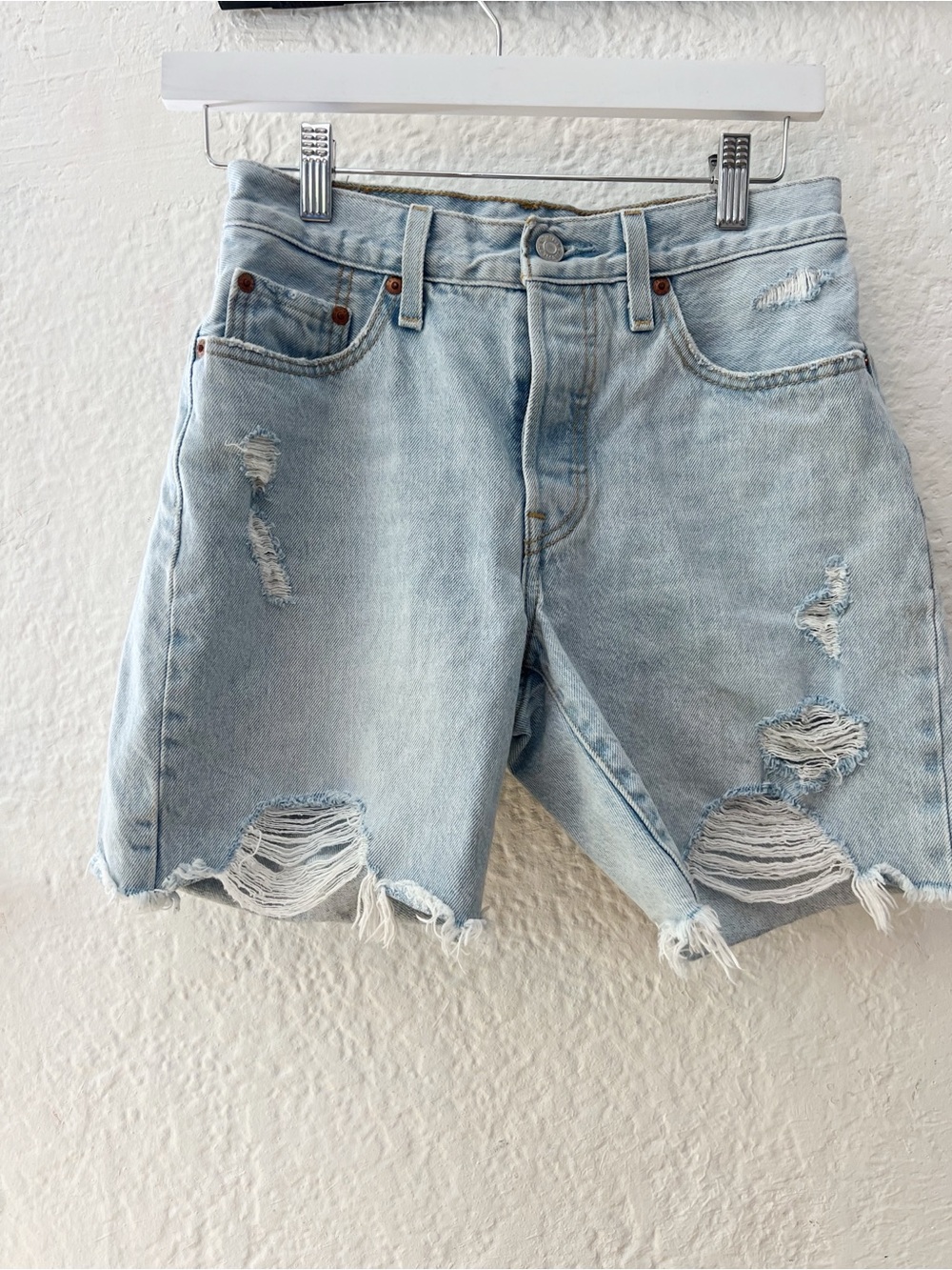 Levi's Light Blue Distressed Denim Cutoff Shorts